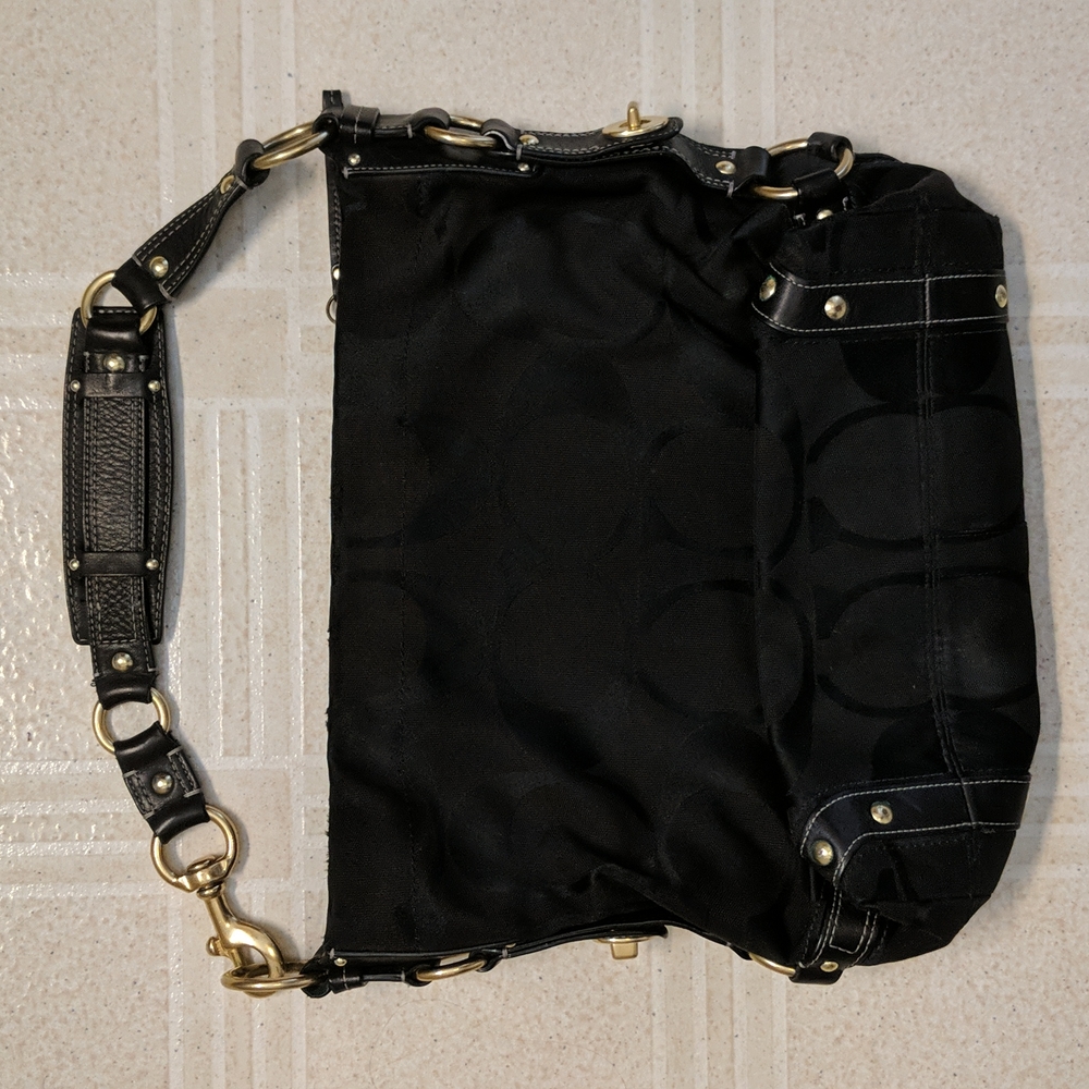 COACH Signature Shoulder Black Hand Bag with Gold hardware saddlebag